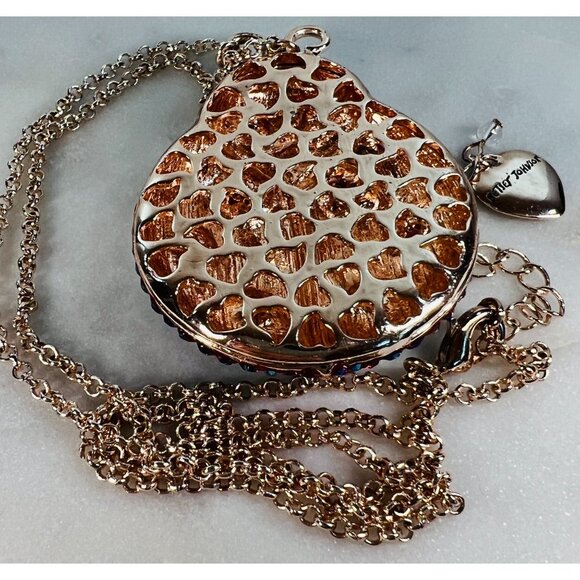 Betsey Johnson Ladybug Necklace AB red pave' iridescent hearts glistening chain - Picture 4 of 7